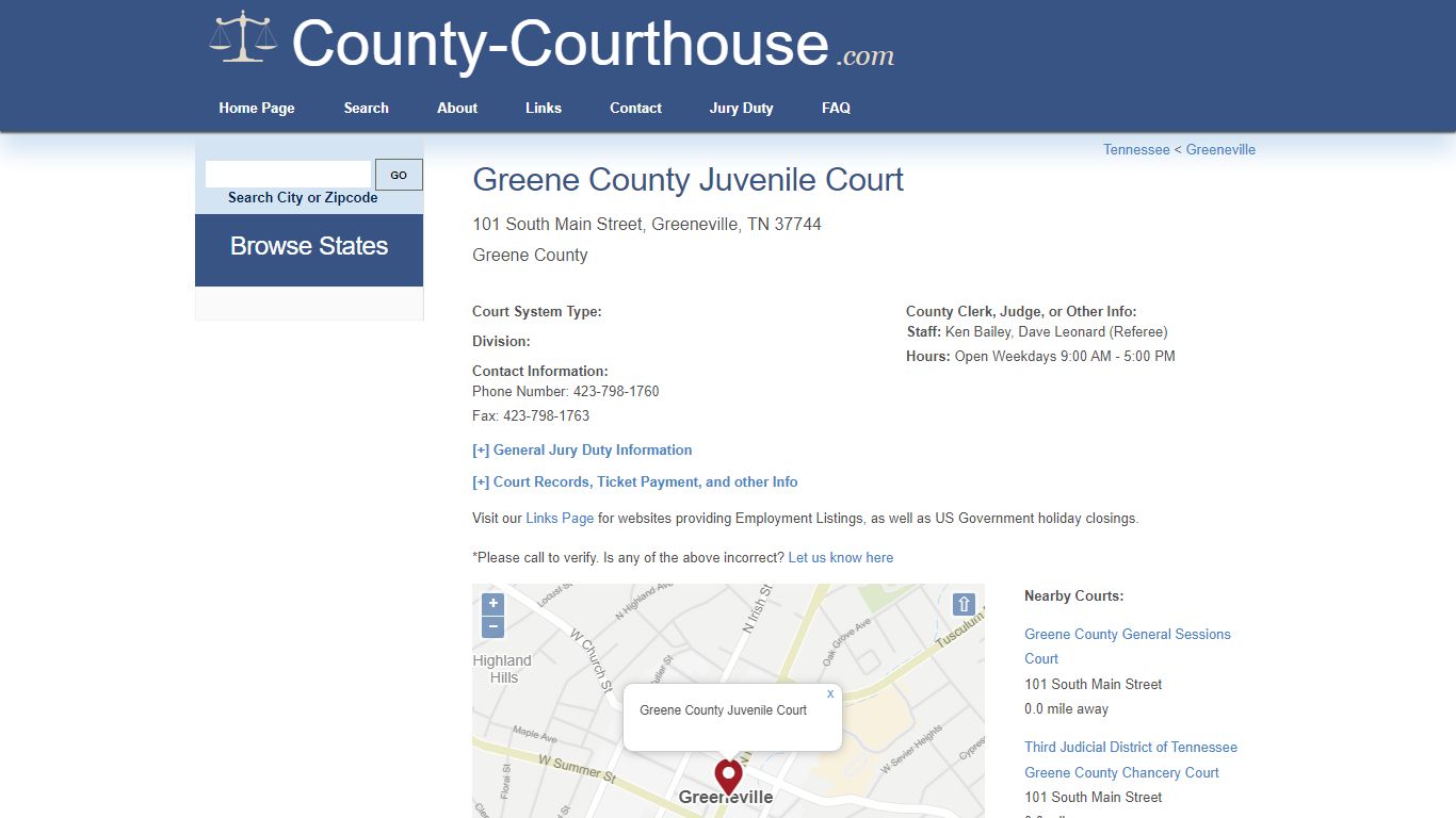 Greene County Juvenile Court in Greeneville, TN - Court Information